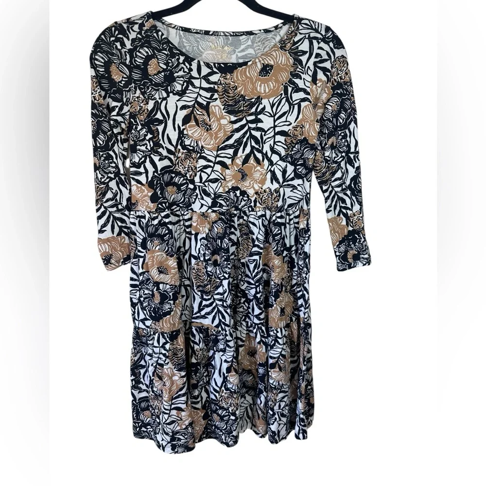 Lilly Pulitzer Floral Brown Black and‎ White Lap Dress Long Sleeve Fall Preppy
